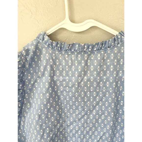 TALBOTS Womens XL Boxy  Sleeveless Popover Top Blue Floral Ruffle Neck Shirt - Picture 7 of 7